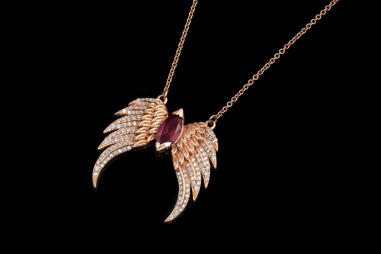 Double Wing Necklace-Rhodolite