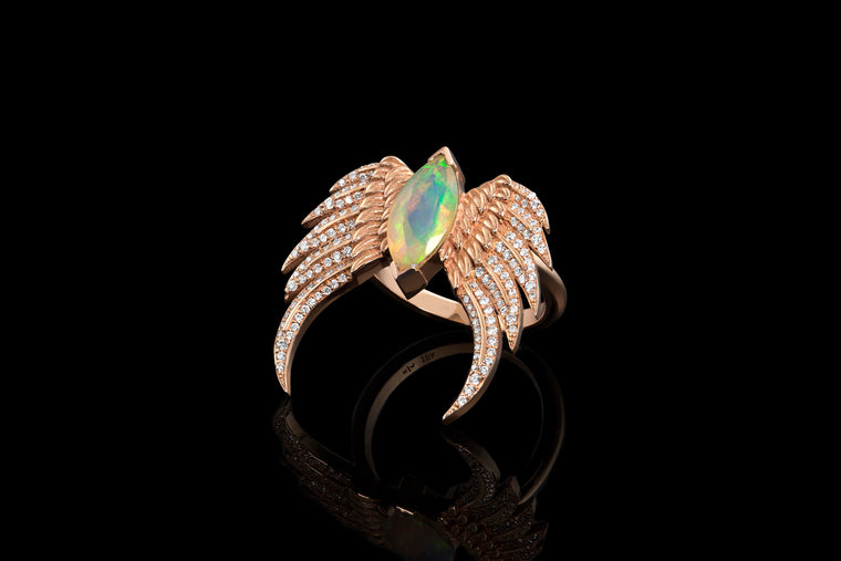 Double Wing Ring with Opal