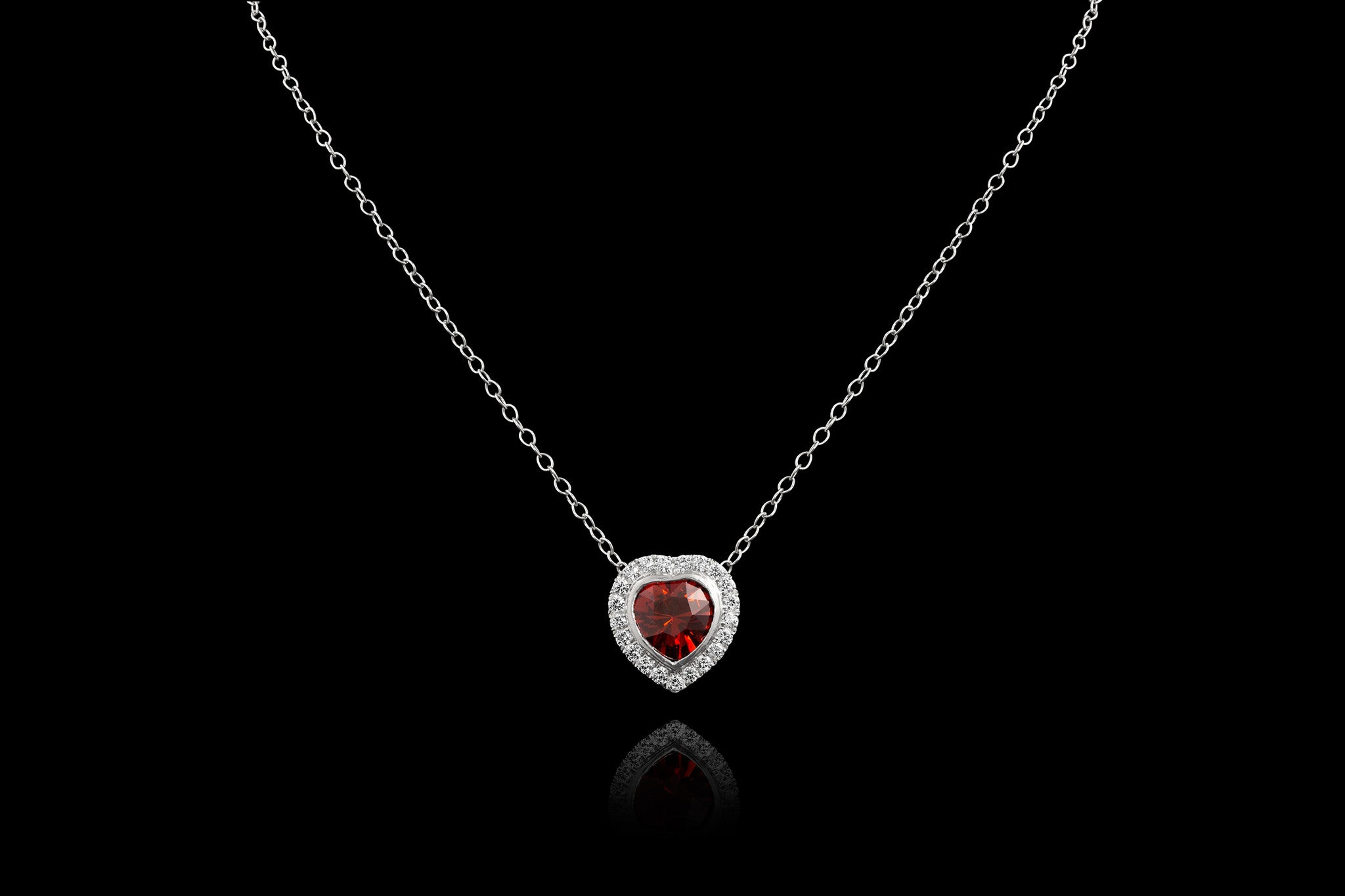 Garnet Heart w/Diamonds Necklace - Rock Angel
