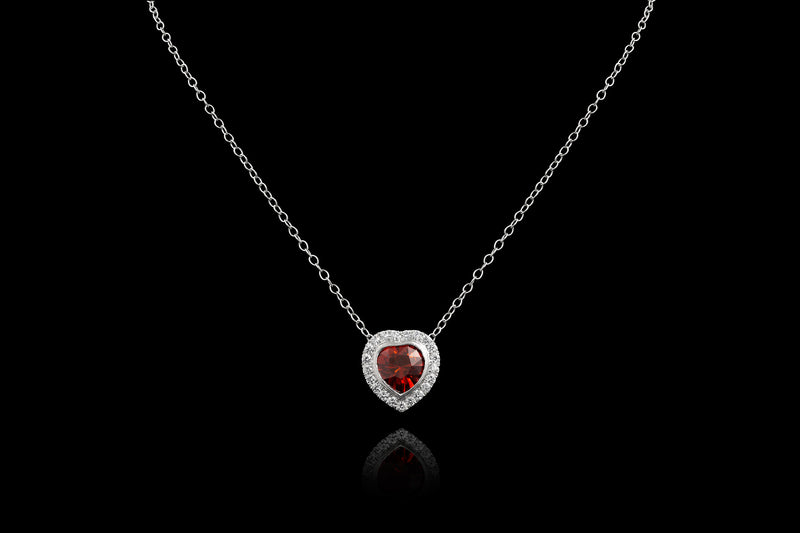 Garnet Heart w/Diamonds Necklace - Rock Angel
