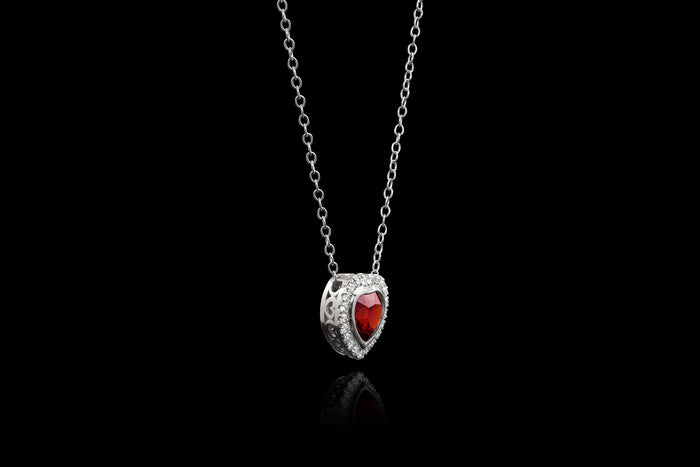 Garnet Heart w/Diamonds Necklace - Rock Angel