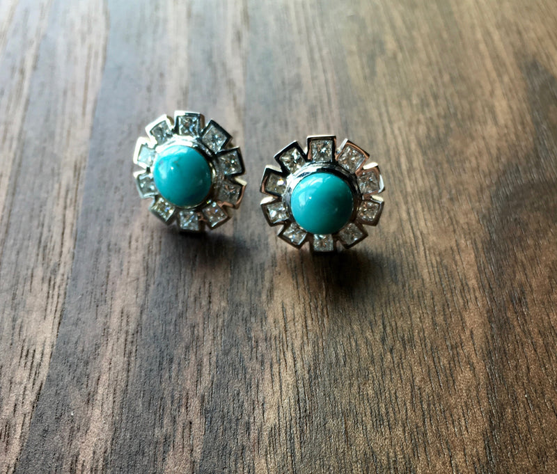StarBurst : Turquoise and Diamond Earrings - Rock Angel
