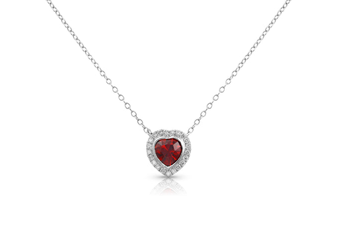 Garnet Heart w/Diamonds Necklace - Rock Angel