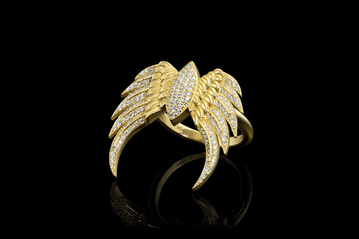 Double Wing Ring: Full Pave - Rock Angel 