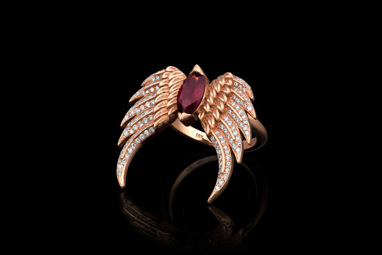 Double Wing Ring-Rhodolite
