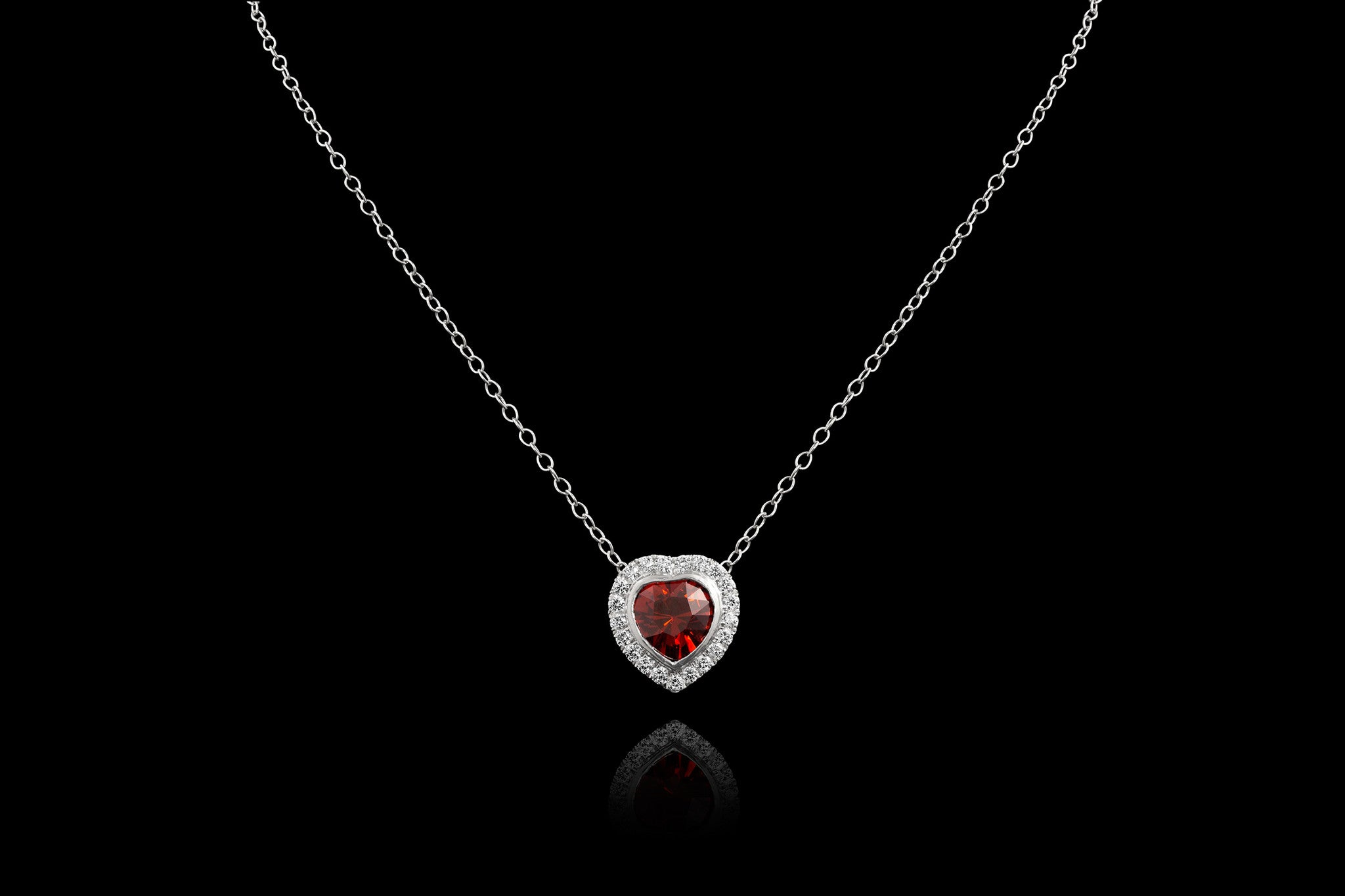 Garnet Heart w/Diamonds Necklace - Rock Angel 