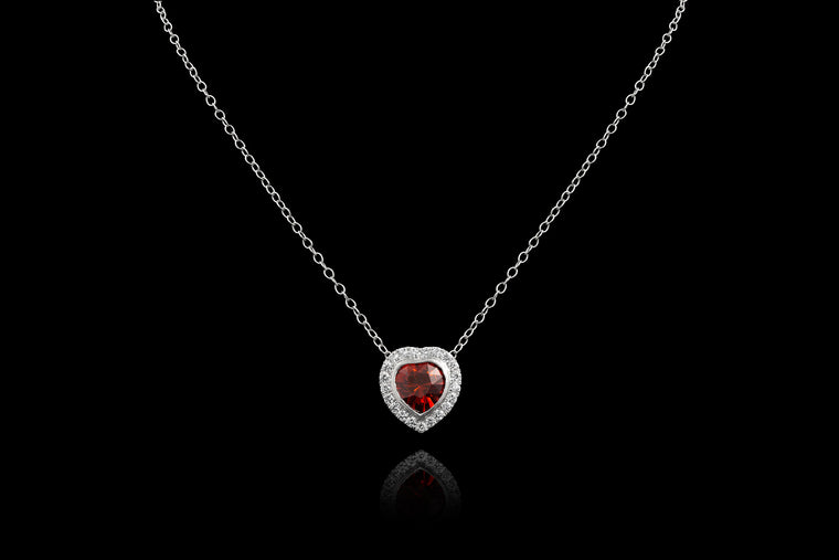 Garnet Heart w/Diamonds Necklace