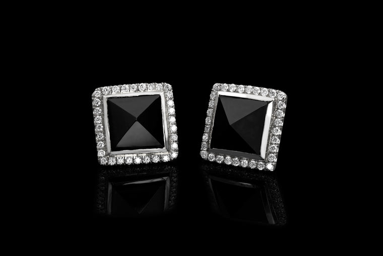 Onyx and Diamond Pyramid Earrings