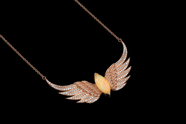 Rising Angel Wing Necklace - Opal