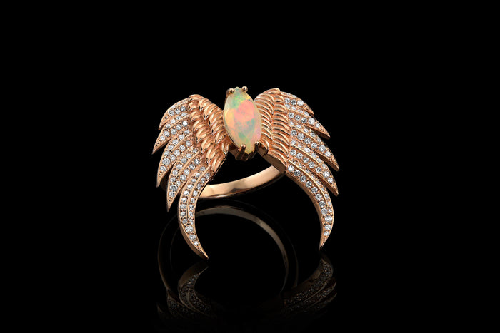 Double Wing Ring with Opal - Rock Angel 
