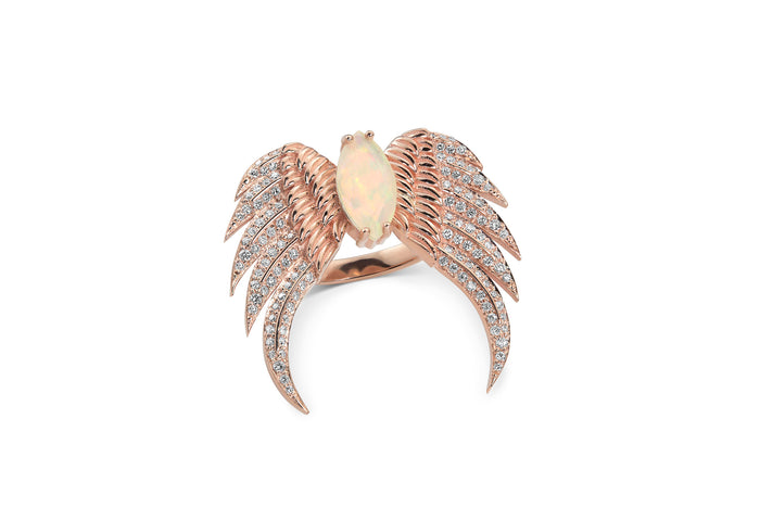 Double Wing Ring with Opal - Rock Angel 