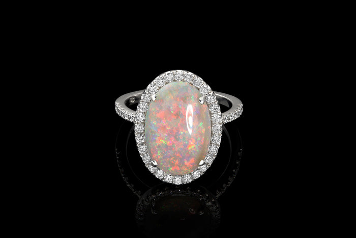 White Gold and Diamond Australian Opal Ring - Rock Angel 