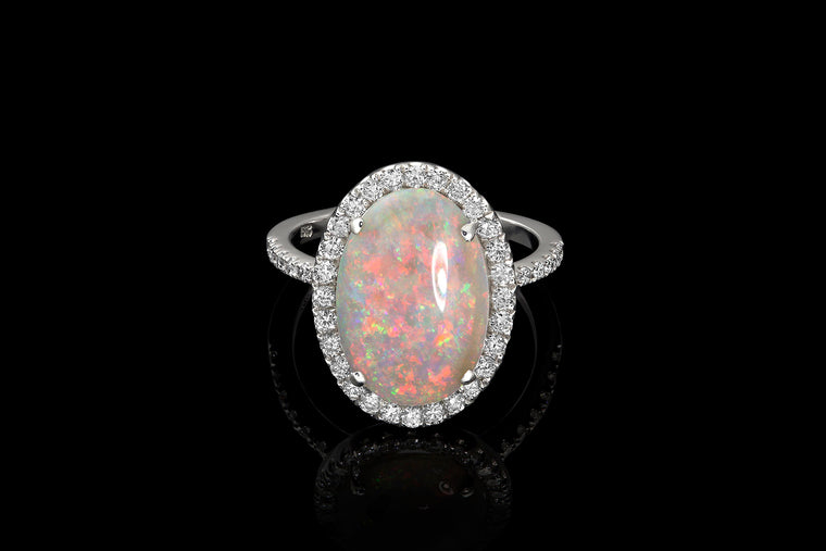 White Gold and Diamond Australian Opal Ring